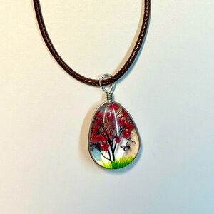 Handmade Lace Dried Flowers Oval Pendant Necklace #10